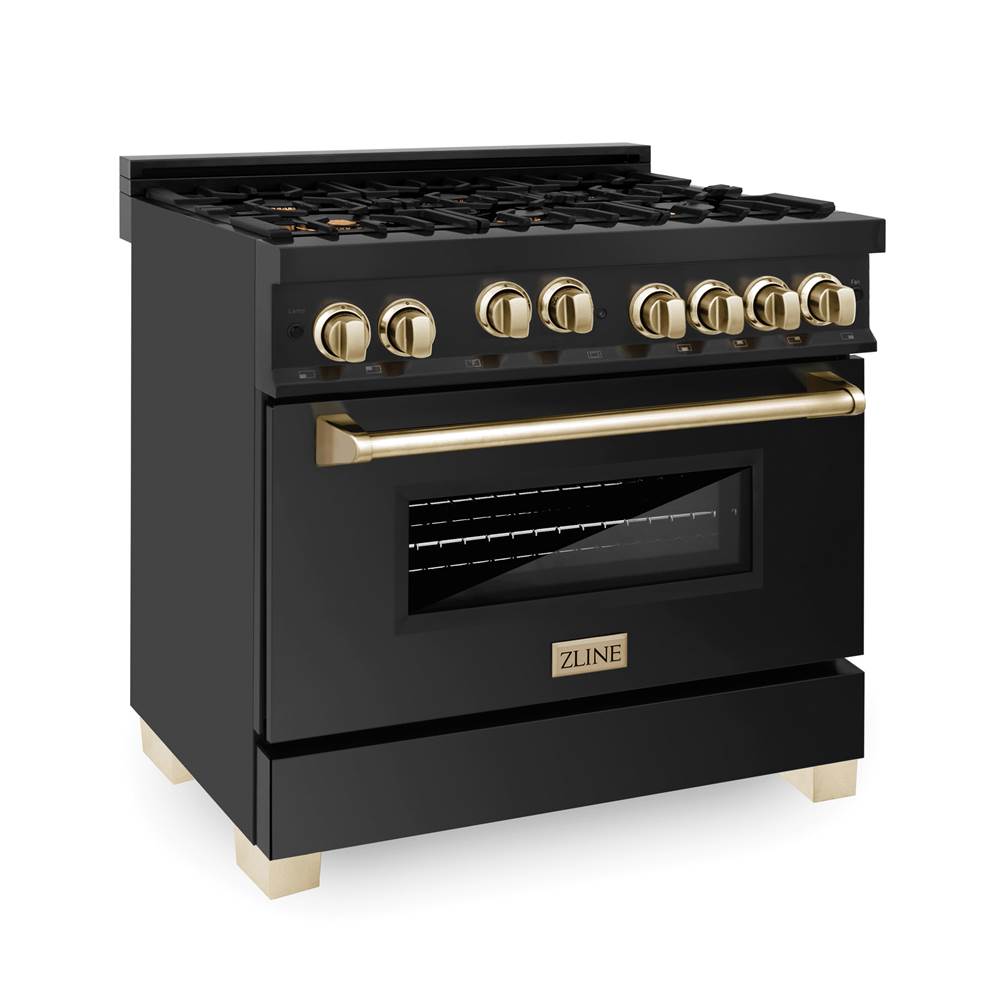 Z-Line Autograph Edition 36'' 4.6 cu.' Range with Gas Stove and Gas Oven in Black Stainless Steel with Gold Accents
