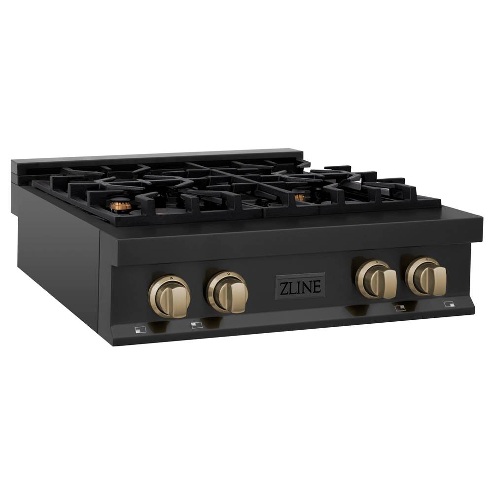 Z-Line Autograph Edition 30'' Porcelain Rangetop with 4 Gas Burners in Black Stainless Steel and Champagne Bronze Accents