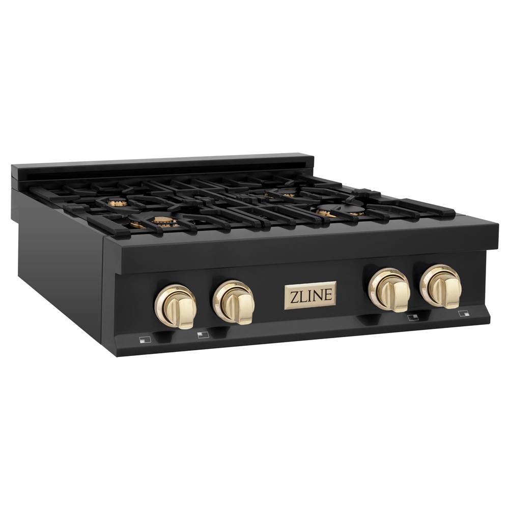 Z-Line Autograph Edition 30'' Porcelain Rangetop with 4 Gas Burners in Black Stainless Steel and Gold Accents