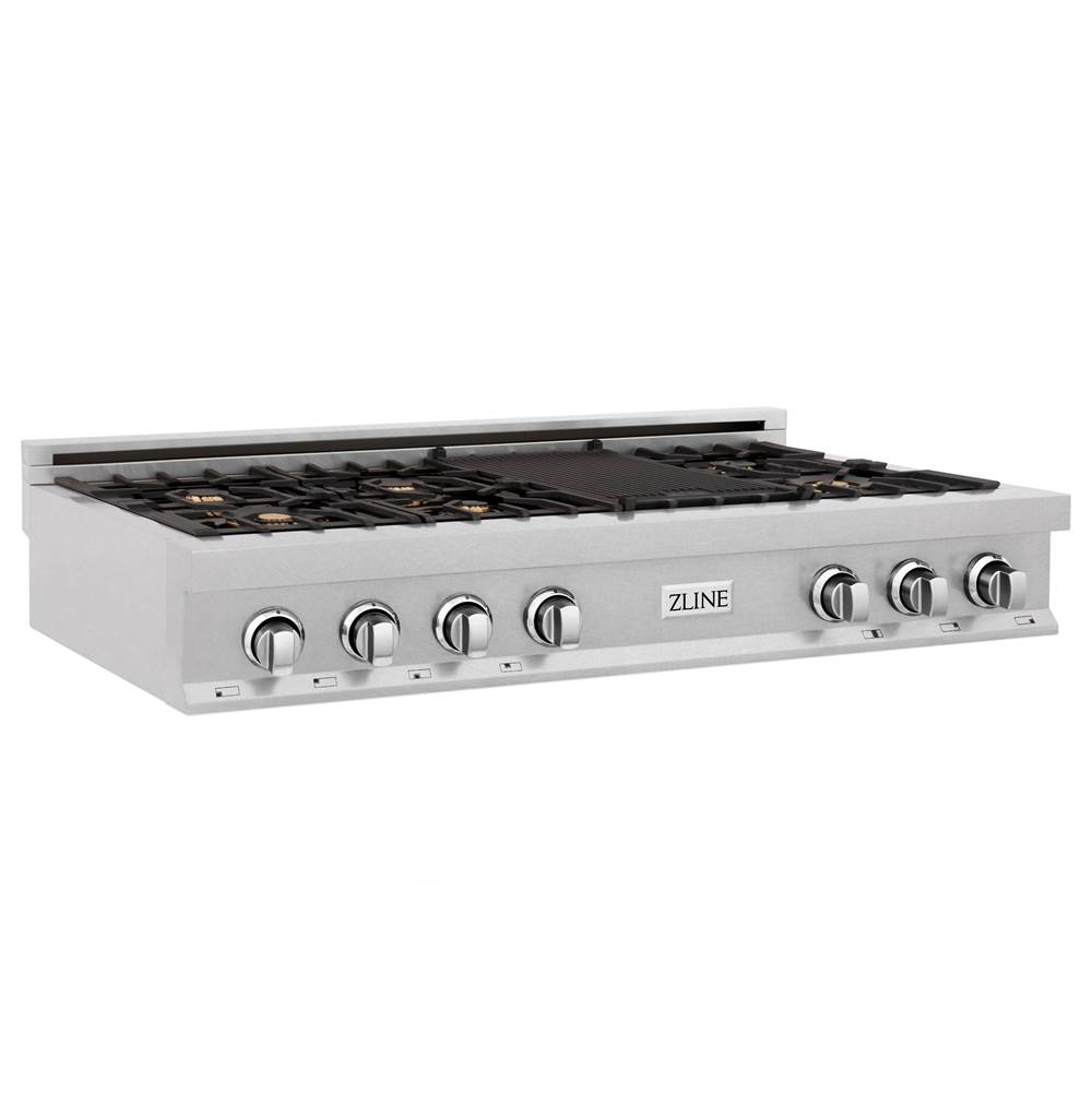 Z-Line 48'' Porcelain Gas Stovetop in DuraSnow Stainless Steel with 7 Gas Brass Burners and Griddle