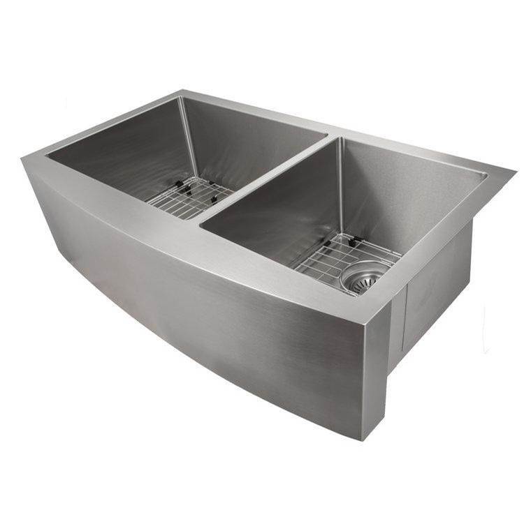 Z-Line Courchevel Farmhouse 36'' Undermount Double Bowl Sink in Stainless Steel